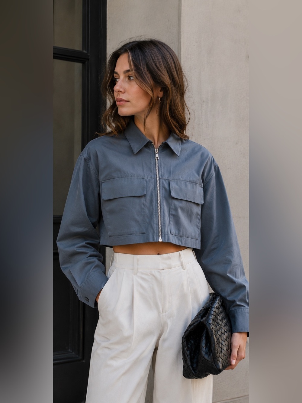 Zara Women’s Army Gray Utility Jacket Cropped Style Women's Size Small